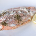 Raw salmon on baking paper