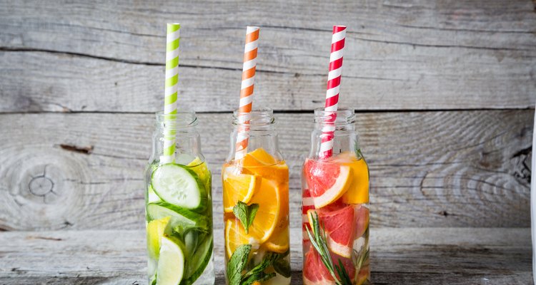 Infused water in glass bottles