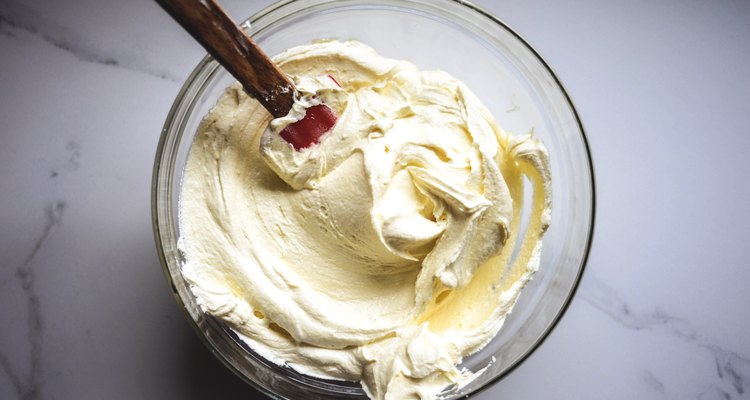 The buttercream should the thick and fluffy when it is done.