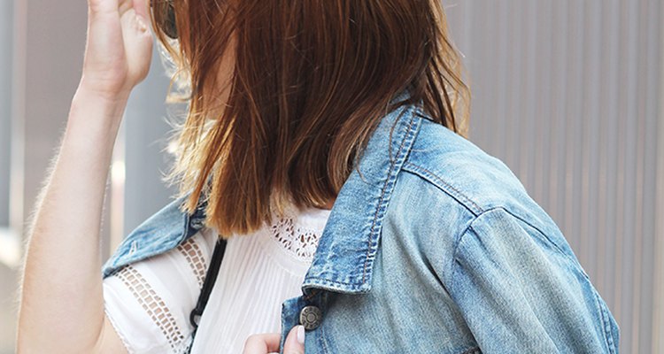 White lace blouse and denim jacket