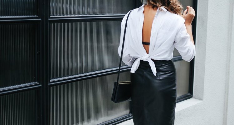 white shirt tied back to front