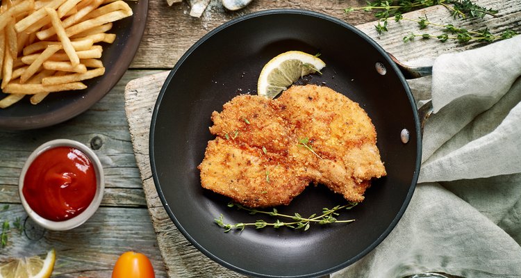 schnitzel on cooking pan