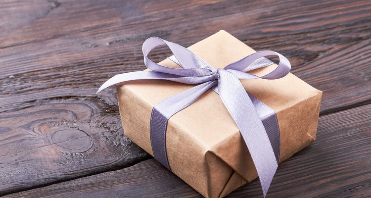 Present box on wooden surface.