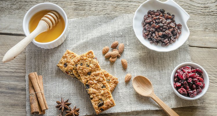 Homemade granola bars on the sackcloth
