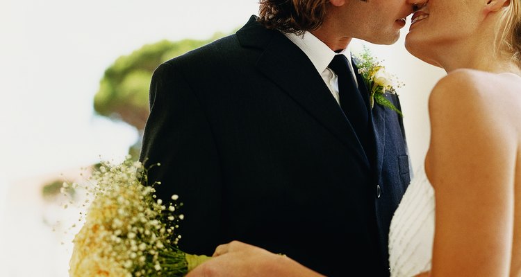 Newlywed Bride and Groom Kissing