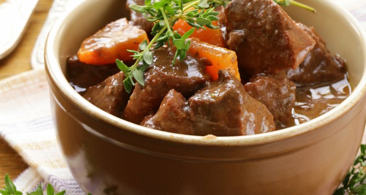 beef goulash (stew) with vegetables and herbs
