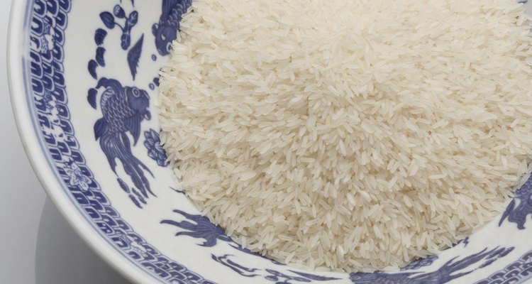 Chinese bowl filled with uncooked w