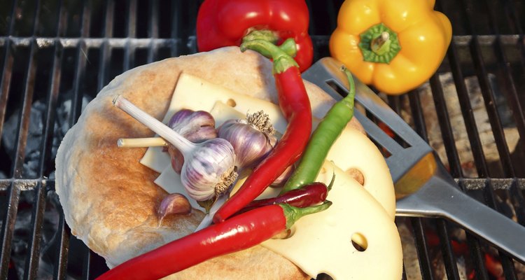 Composition with Bread, Cheese, Hot Chili Pepper and Garlic