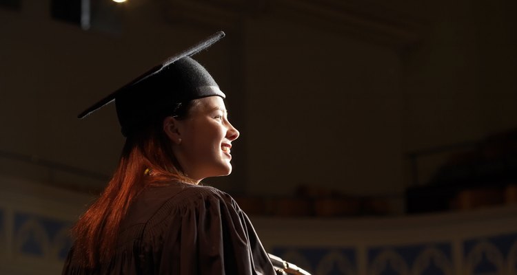 Woman giving speech at college graduation