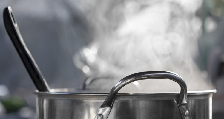 steam on pot in kitchen