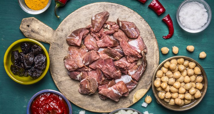 ingredients cooking lamb canned chickpeas condiment close up top view