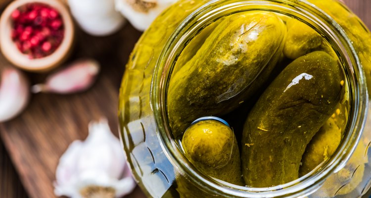 Pickled gherkins in jar, fermented food